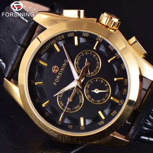 FORSINING 3D Logo Mens Gold Luxury Gold Wrist Watch Men Military Sport Business Clock Skeleton Automatic Mechanical Watches