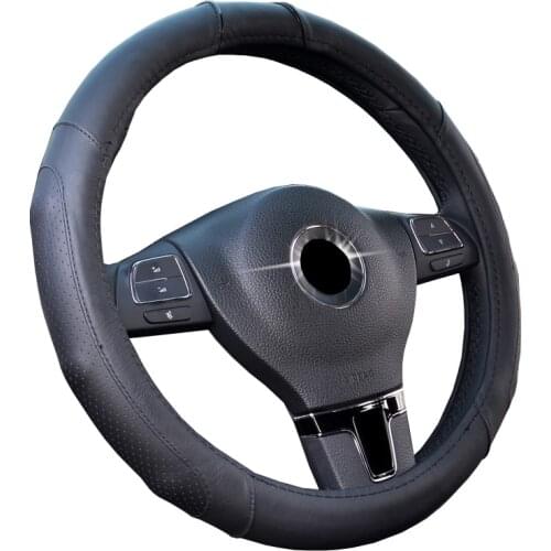 Top Layer Cowhide Leather Car Steering Wheel Cover Wrap Geed Grip Anti-slip For 37-38 CM 14.5"- 15" Steering-Wheel decoration