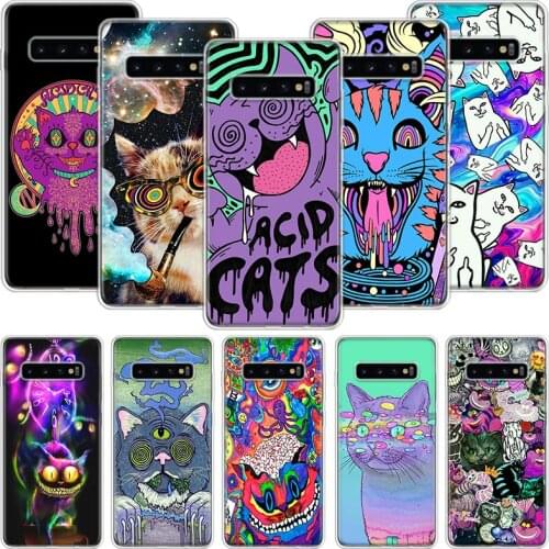 Colourful Psychedelic Cat Trippy Phone Case For Samsung Galaxy S10 S20 S21 S9 S8 S7 Note 10 20 9 8 FE J4 J6 Ultra Plus Lite Pro