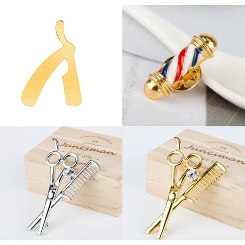 Dongsheng Barber Shop Barber Pole Brooches Hairdresser Tool Razor Badge Lapel Pin Backpack Bags Coat Jewelry For Men Women Gifts