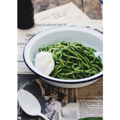 Enamel Salad Plate Food Serving Kitchen Deep Restaurant Platter Deep Dish Noodles Dish White
