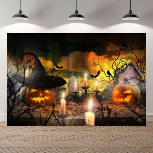 Seekpro Forest Halloween Pumpkin Candle Night Bat Children Photography Background Photographic Backdrop For Photo Studio Shoot