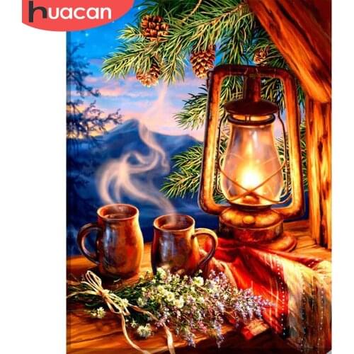 HUACAN 5D DIY Diamond Painting Landscape Lamp Diamond Embroidery Sale Mountain Full Mosaic Rhinestones Home Decor