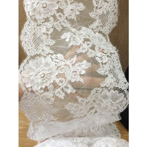 3 yards Exquisite French Alencon Lace Fabric in Ivory for Wedding, Gowns, Bridal Veils, Costumes Design 60 cm wide