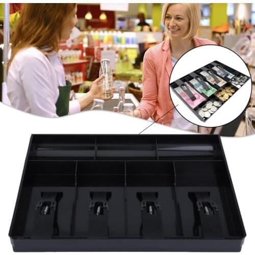 Store Cash Drawer Cashier Storage Box 4Grids Stylish Cash Drawer Register 3 Coins 4 Bills Insert Tray Fashionable Garage Sales