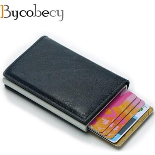 Bycobecy Anti Thief Men Credit Card Holder Blocking Rfid Minimalist Wallet Bag Leather Business id Cardholder Metal Purse