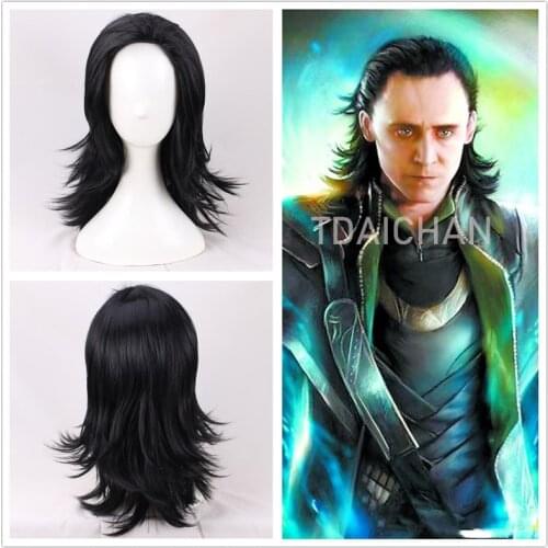 Loki Cosplay Wig Loki Black Synthetic Hair Comic Loptr Role Play Costume Halloween Party Wigs Free Wig Cap 2021 New
