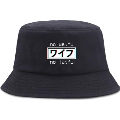 No Waifu No Laifu Cartoon Fishermans Hat Unisex Japan Anime Panama Caps Sun Shade Hip Hop Bucket Hats Summer Fishing Sun Cap