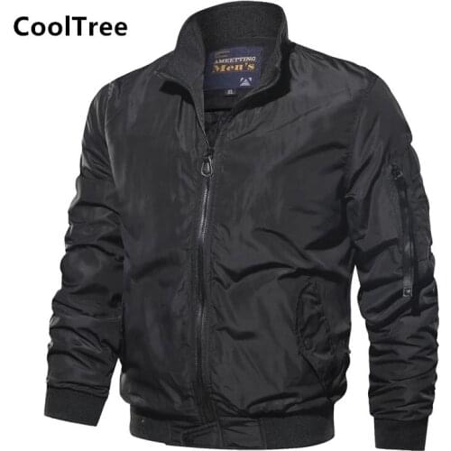 CoolTree Men Bomber Jackets Spring Autumn Casual Solid color Stand collar pilot Coats Male Slim Fit Zipper Military Outerwear