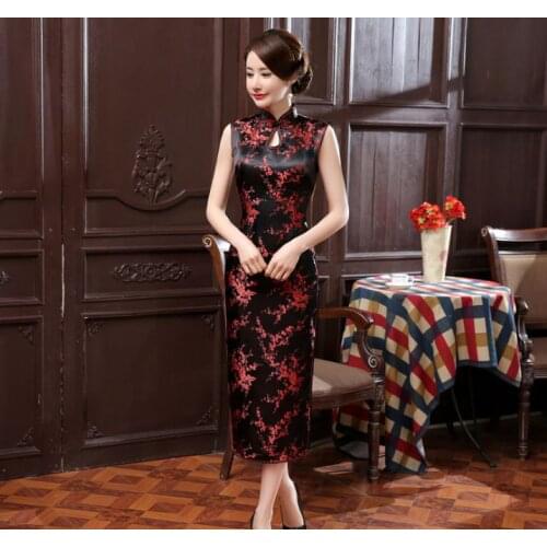 Name Brand Dress Chinese Traditional Style Satin Long Cheongsam Evening Dress Qipao Clubs Size S M L XL XXL XXXL