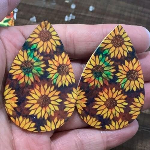 New New Sunflower Serape Leopard Grinch Printed Faux Leather Earrings New Cowboy Style Rainbow Stripes Earrings