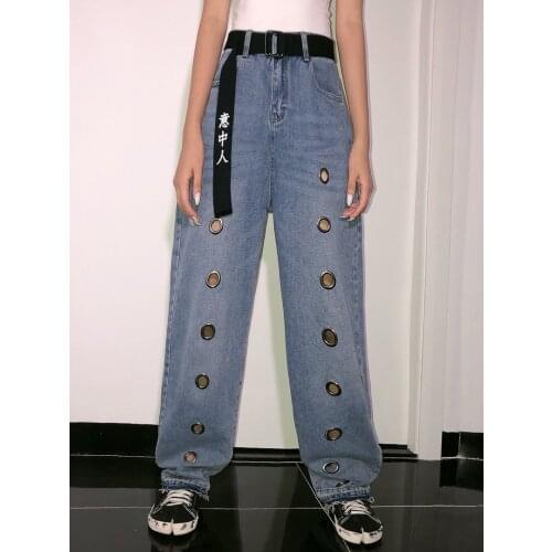 Jasmine original street hiphop hole loose straight leg wide leg casual jeans for men and women
