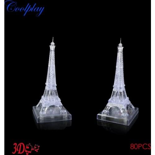 80 pcs Crystal Puzzle Newly Design DIY Funny Eiffel Tower 3D Jigsaw Puzzles Flashing Eiffel Intelligence Toy Tower Gift for Kids