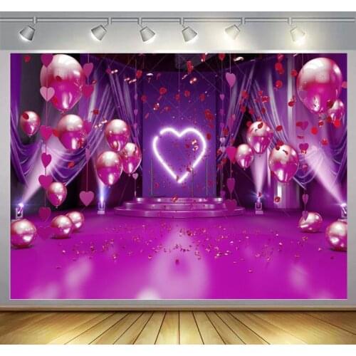 Pink Theme Love Heart Wedding Stage Photography Backgrounds Balloons Marriage Party Backdrops Decor Poster Vinyl