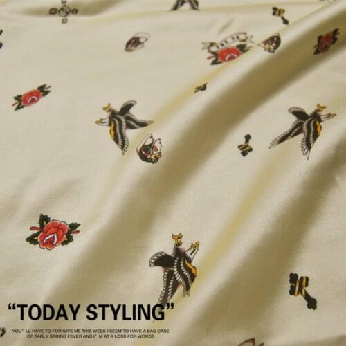 LEO&LIN 19 M/M Large Wide Red Rose Eagle Silk Cotton Satin Silk Dress Shirt Clothing Cloth Fabric DIY Textile Tissue