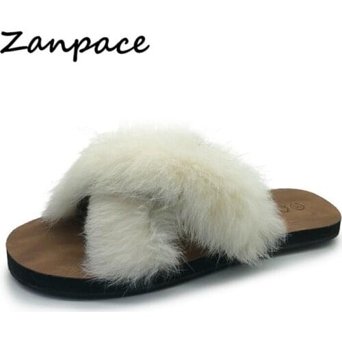 New Summer Slippers Women Outside Fur Slippers Plush Ladies Slip On Flip Flops Fashion Cork Slides Wear-resistant Pantufa Women