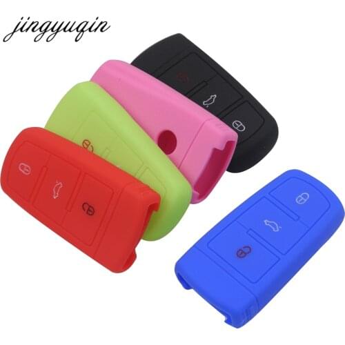 Jingyuqin 30pcs/lot Silicone Keyless Smart Car Key Case for VW Volkswagen Magotan Passat CC 2005-2010 3 Button Remte key Cover