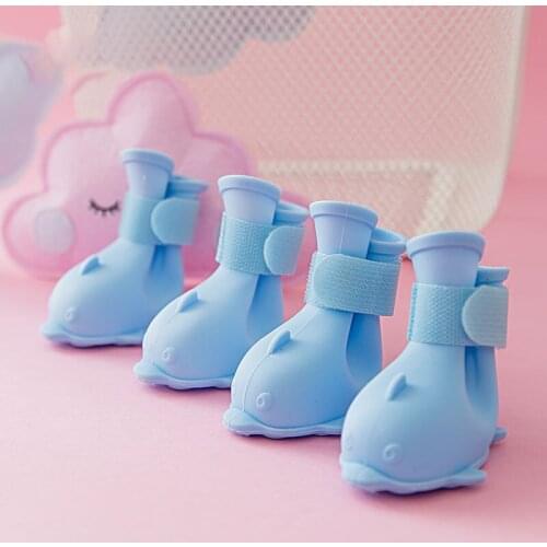 Dog Rain Shoes Pomebi Bear Teddy Jelly Rain Boots a Set Of 4 Waterproof Foot Covers Pet Shoes Rain Supplies
