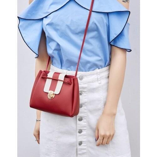 Bucket bag handbag 2018 new pu mini lock buckle pearl mobile phone coin slung shoulder bag NB063