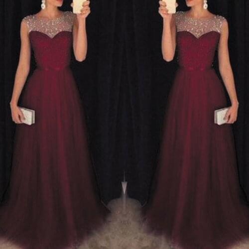SuperKimJo Burgundy Prom Dresses 2020 Beaded Tulle Elegant Cheap Prom Gowns Vestido De Festa De Longo