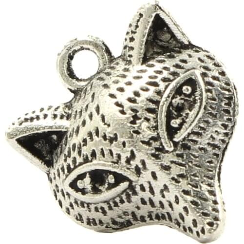 Tibetan Silver Metal Head of Fox Pendant Foxy Face Charms Jewelry Accessories For Making DIY Necklace Earring 14pcs