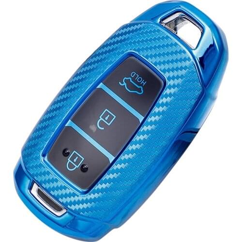 Car Key Cover Case Protect TPU Carbon Fiber For Hyundai i30 Ix35 Kona Encino Solaris Azera Grandeur Accent TM Palisade Santa Fe