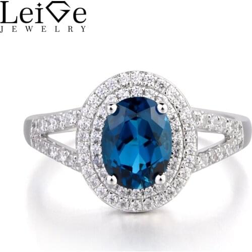 Leige Jewelry Oval Cut Promise Ring London Blue Topaz Gemstone Genuine 925 Sterling Silver November Birthstone Gifts for Women