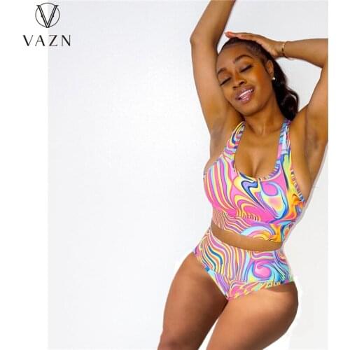 VAZN 2021 New Arrival Beach Set Sexy Europe And America Young Bikini Top Short Pants Skinny Women 2 Piece Set Women Wear