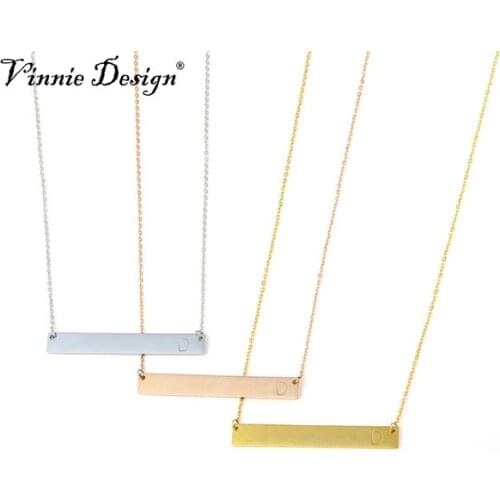 Vinnie Design Jewelry 40cm Stainless Steel Horizontal Bar Necklace Engraved Initial Letter D Pendant Necklaces 10pcs/lot