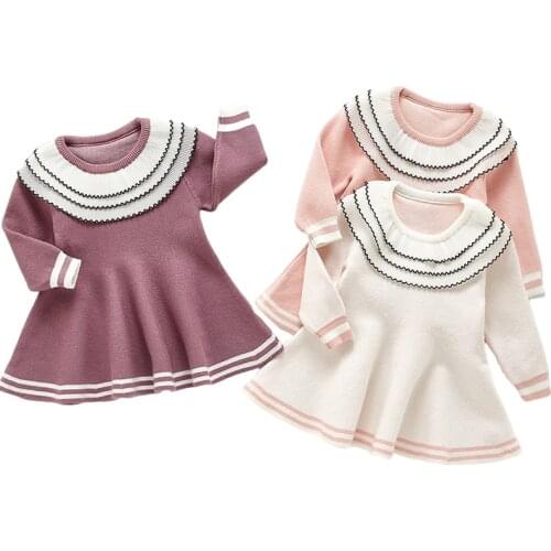 Baby Girls Knitted Sweater Dress 2021 Autumn Princess Dress Elegant Toddler Kids Warm Dresses Infant Children Ruffle Clothes