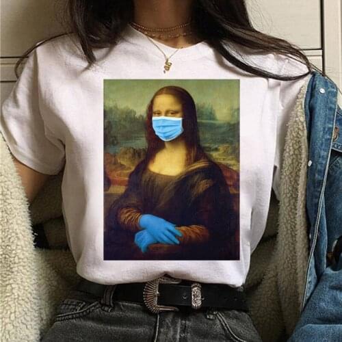 Funny Women T Shirt Mona Lisa Mask Aesthetic Harajuku T Shirt Female Vintage Graphic T-shirt 90s Tshirt Tees Casual White Tops