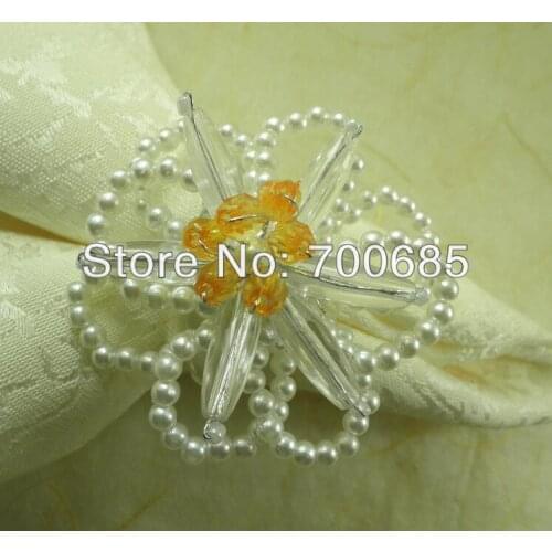 Pearl flower napkin rings,acrylic beades, napkin holder for wedding