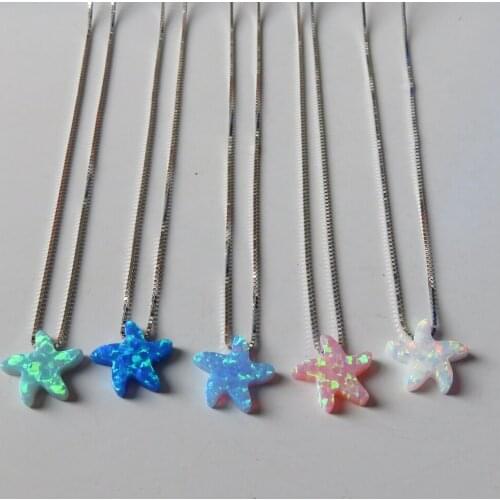 10pcs/lot 12mm 925 Sterling Silver Seastar Opal Necklace Beach Star Opal Necklace for Gift Starfish Opal Necklace for women