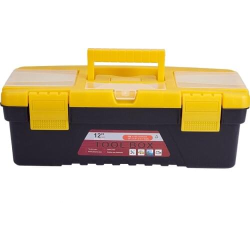 12 Inch Tool Storage Box with Tote Detachable Tray & Compartment Plastic Toolbox Organiser Protable Container 2 Layers