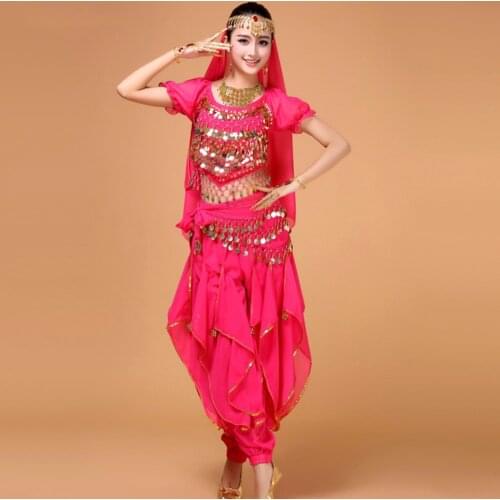 2018 Belly Dancing Clothes 5pcs(Top+Skirt+Waist Chain+Veil+Headwear) Bollywood Dance Costumes Ropa De Danza Del Vientre