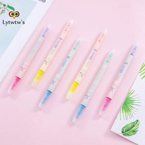 3pcs/set Cartoon Stationery Colorful Heart Double Headed Fluorescent Pen Hook Highlighter Color Marker Pen Cute Graffiti Paint