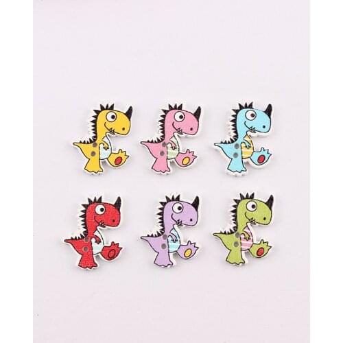 50Pcs Multicolor Kawaii Dinosaur Botones Knopf 2 Holes DIY Random Wooden Buttons Sewing Scrapbooking Accessories 26*21mm
