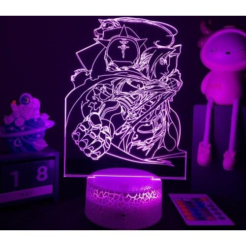 Anime Fullmetal Alchemist 3D LED Nightlight Edward Elric Figure Color Changing Table Lamp For Kids Bedroom Decor Bedside Lamp