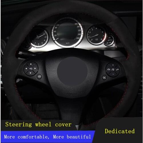 Car Steering Wheel Cover Black Hand-stitched Suede Leather For Mercedes-Benz C180 C200 C350 C300 CLS 280 300 350 500 GLK 300