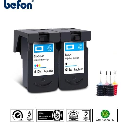 Befon Compatible PG 512 513 XL Ink Cartridge for Canon PG512 CL513 for Pixma MP230 MP250 MP240 MP270 MP480 MX350 IP2700 Printer