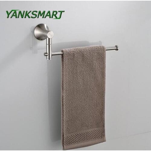 YANKSMART Nickel Brush Swivel stainless steel Wall Mount Bathroom Towel Rail Holder Rack Shelf single layer