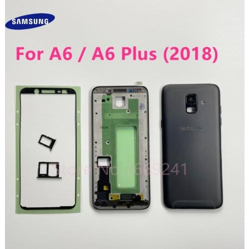 For SAMSUNG Galaxy A6 A600F SM-A600FN/DS A6 Plus A605F A605FN 2018 Back Battery Cover Door Middle Frame Full Complete Housing