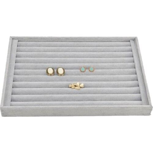 Quality Velvet Jewelry Organizer Tray Grey Ring Earring Necklace Display Case Chain Bead Storage Exhibition Tray 35x24x3cm