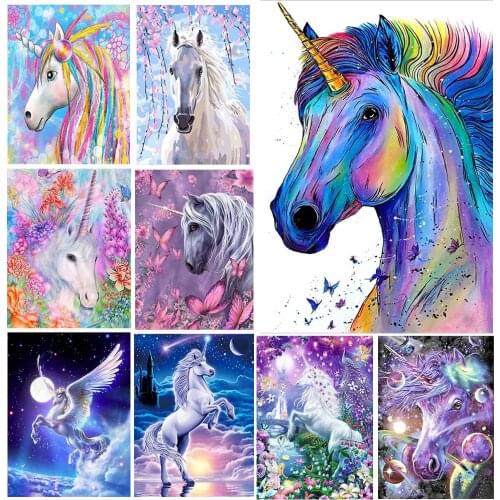 Colorful Unicorn 5D Diamond Canvas Full Square / Round Painting Cross Stitch Embroidery Rhinestone DIY Home Decor Gift