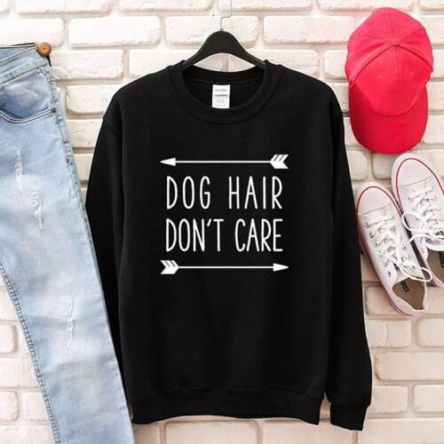 Kawaii Dog Hair Don't Care Letter Ptint Sweatshirt Women Streetwear Long Sleeve Hoodies Causal Cotton Pullovers Drop Shipping
