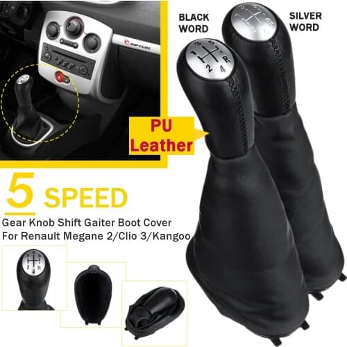 5 Speed Leather Maunal Car Gear Shift Knob Lever with Boot Cover For Renault Clio 2 II Clio 3 III Megane 2 II Scenic 2 II Kangoo