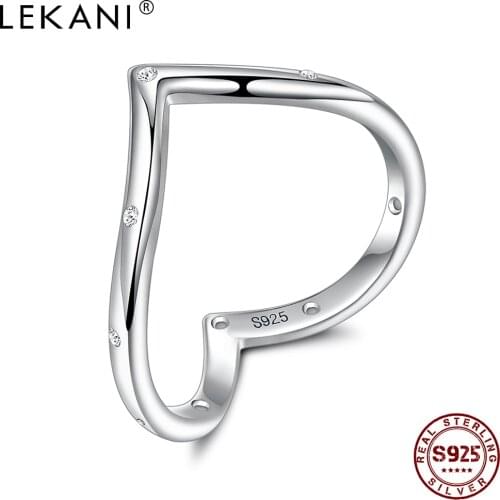 LEKANI 100% 925 Sterling Silver Water Drop Clear Cubic Zirconia Finger Rings For Women Wedding Fine Jewelry Give Girlfriend Gift