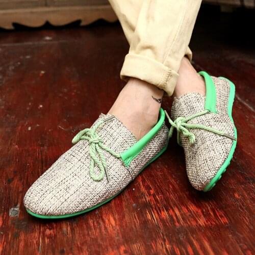 Size 45 Breathable Linen Casual Mens Shoes Canvas Summer Lightweight Leisure Flat Fisherman Driving Shoes Walking Loafers Men