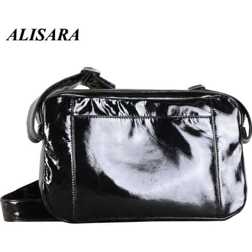 Alisara Small Crossbody Bag Men First Layer Cow Bright Leather High Quality Casual Messenger Shoulder Handbag Storage Satchels