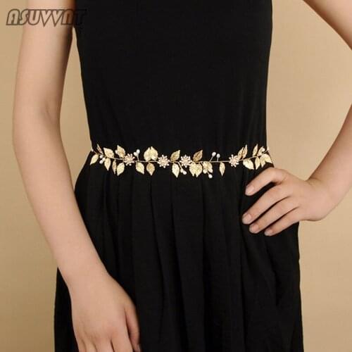 Fashion Gold Leaves Belt Wedding Pearl Sash Belt Headdresses And Necklaces For Bride Women Banquet Dress Decoration Belts